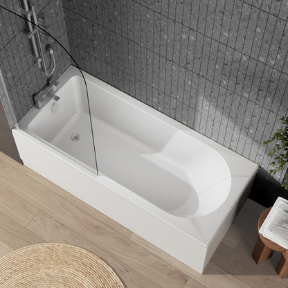Nuie 1700mm x 750mm White Round Shower Bath, Bath Screen, Front Panel and Leg Set