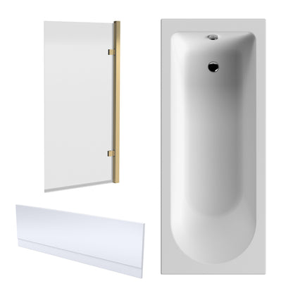 Nuie 1700mm x 700mm White Round Single Ended Bath, Bath Screen, Side Panel and Leg Set