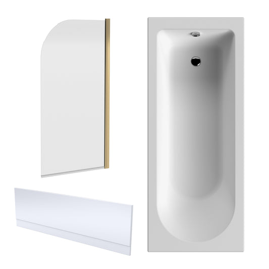 Nuie 1700mm x 700mm White Round Single Ended Bath, Bath Screen, Side Panel and Leg Set