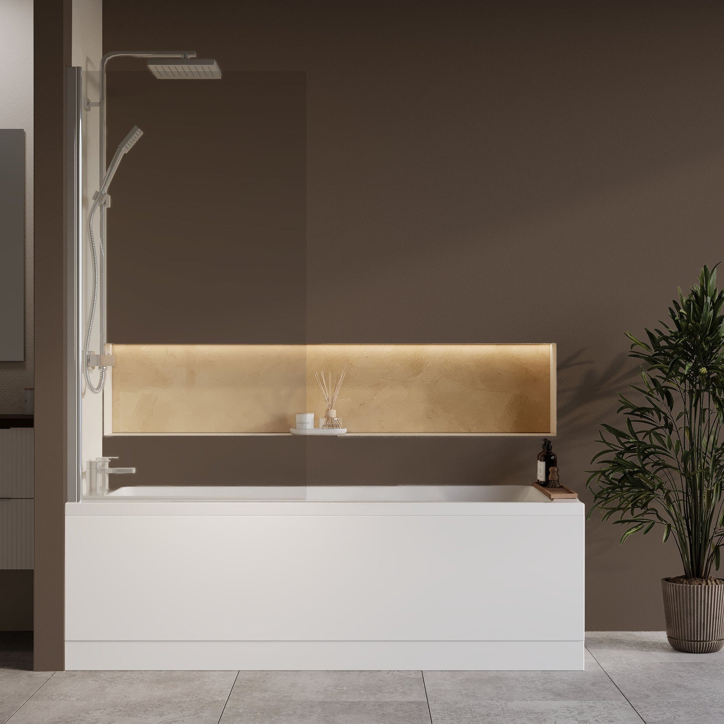 Nuie 1700mm x 750mm White Straight Shower Bath, Bath Screen, Front Panel and Adjustable Leg Set