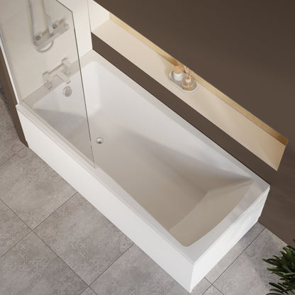 Nuie 1700mm x 750mm White Straight Shower Bath, Bath Screen, Front Panel and Adjustable Leg Set
