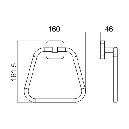 [BB201BB] Contemporary Wall Mounted Bathroom Towel Ring - Choice of Finish - Technical Drawing