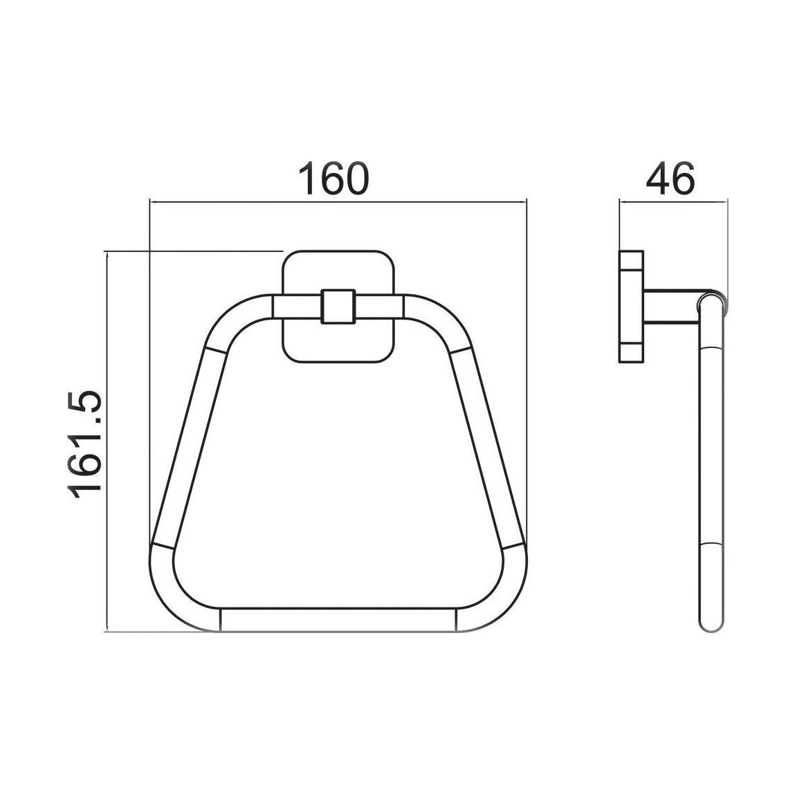 [BB201K] Contemporary Wall Mounted Bathroom Towel Ring - Choice of Finish - Technical Drawing
