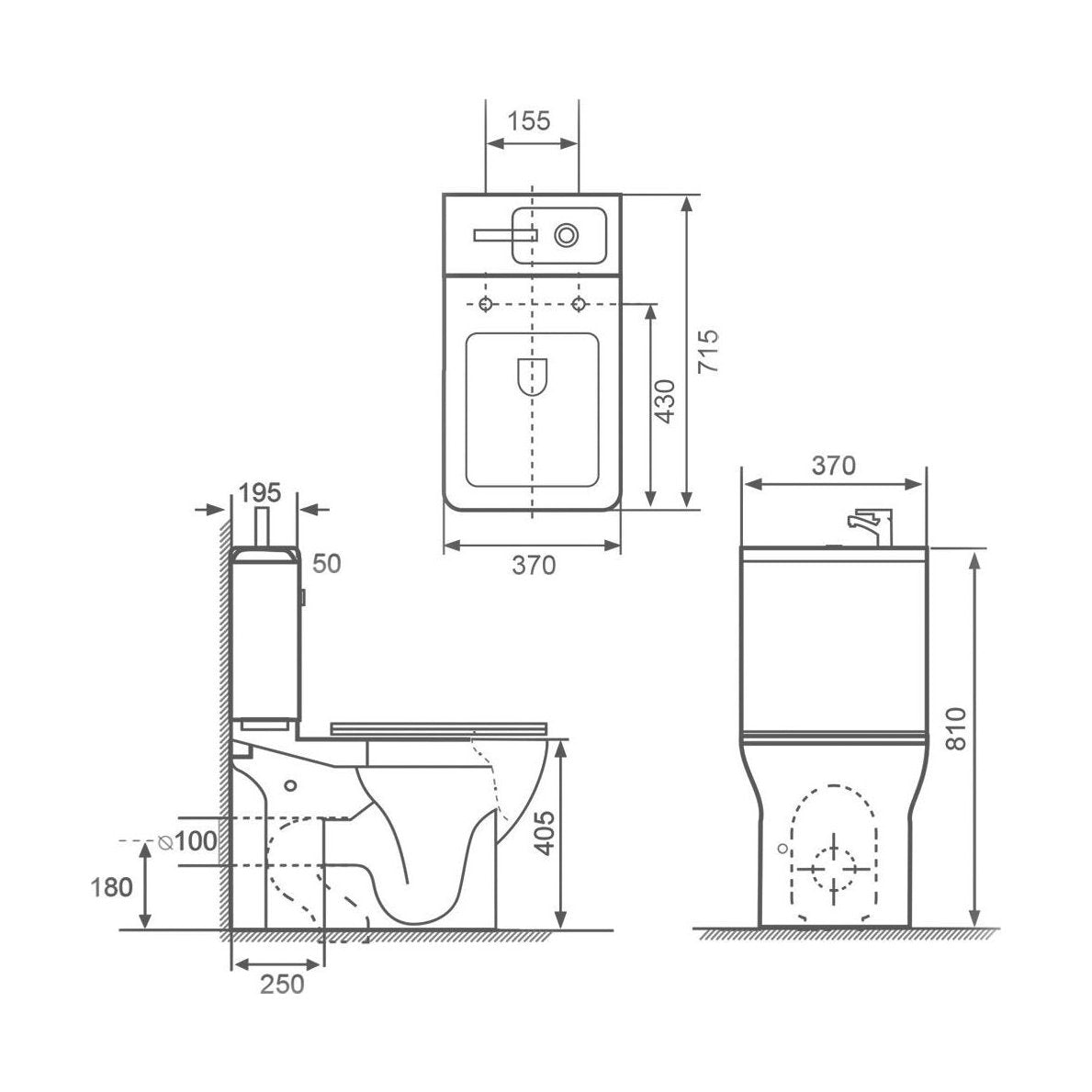 [BB23701P2SQRC] P2-X int. Sq Toilet & Bsn exc Cp Tap - Technical Drawing