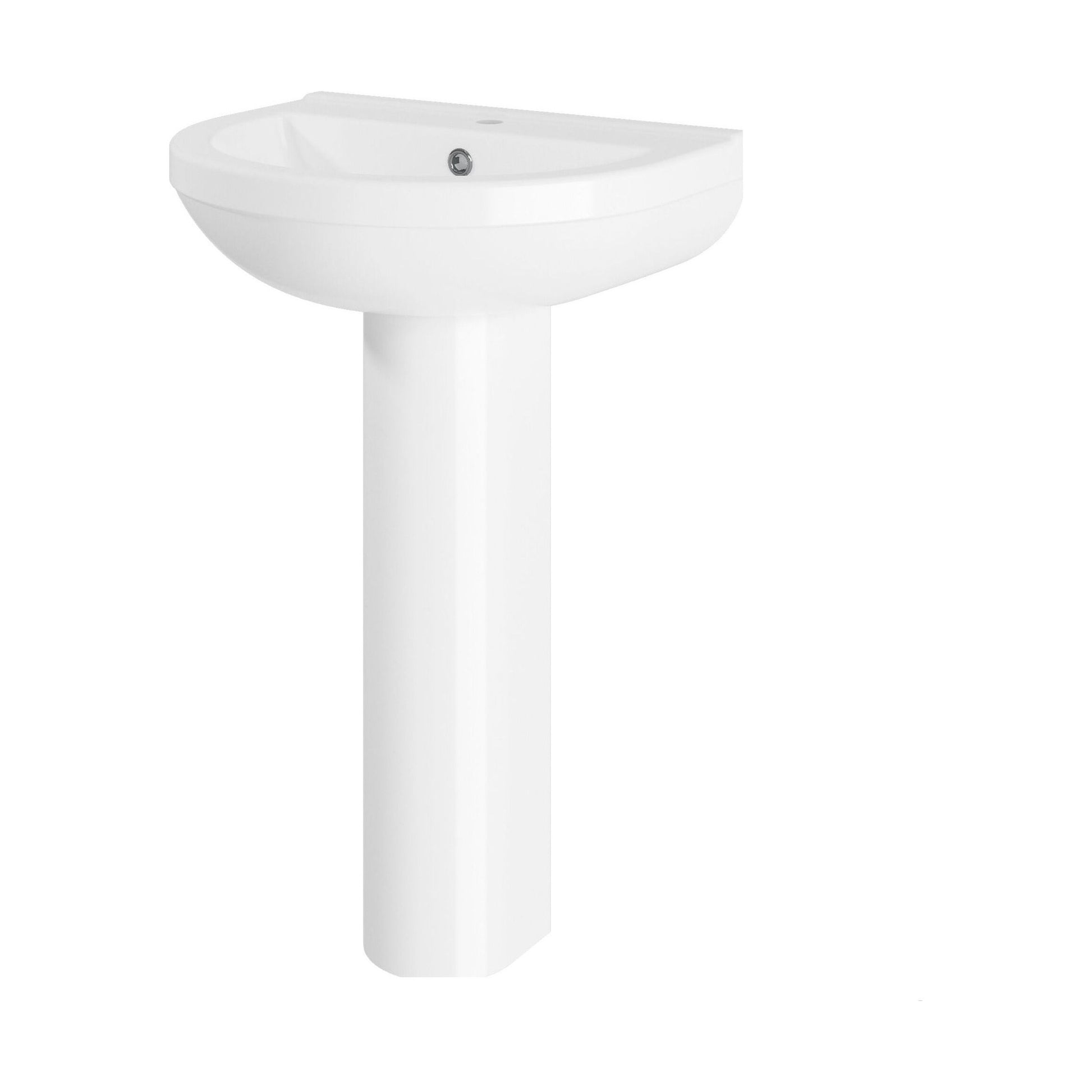 [BB3721A] Sleek Modern White 550mm Round Bathroom 1 Tap Hole Basin & Pedestal - Cutout