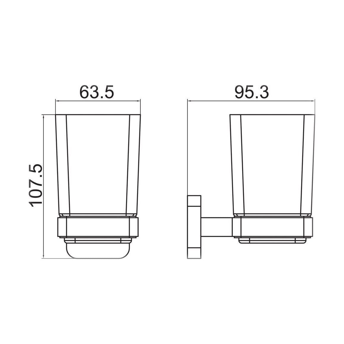 [BB501BB] Wall Mounted Square Bathroom Glass Toothbrush Holder Tumbler - Choice of Finish - Technical Drawing