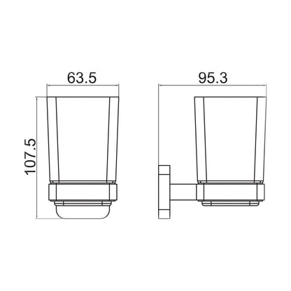 [BB501CR] Wall Mounted Square Bathroom Glass Toothbrush Holder Tumbler - Choice of Finish - Technical Drawing