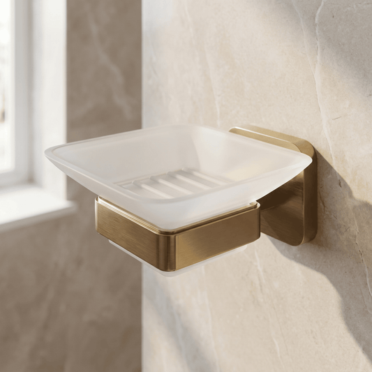 [BB601BB] Wall Mounted Bathroom Soap Holder with Glass Dish - Choice of Finish - Silo