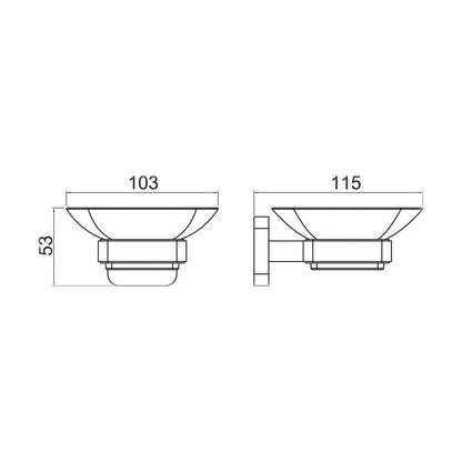 [BB601K] Wall Mounted Bathroom Soap Holder with Glass Dish - Choice of Finish - Technical Drawing