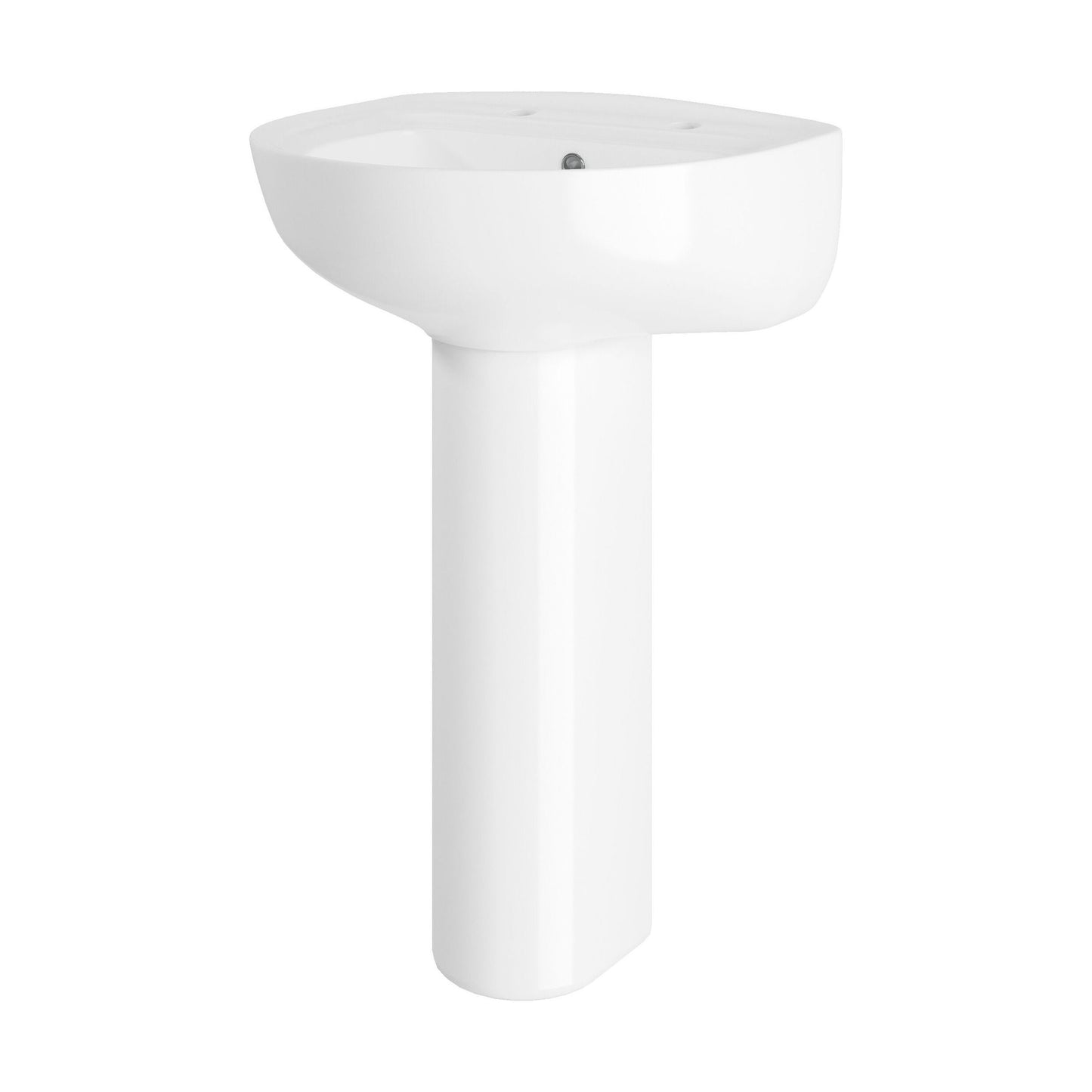[BB7022T] Sleek Modern White 550mm Round Bathroom 2 Tap Hole Basin & Pedestal - Cutout