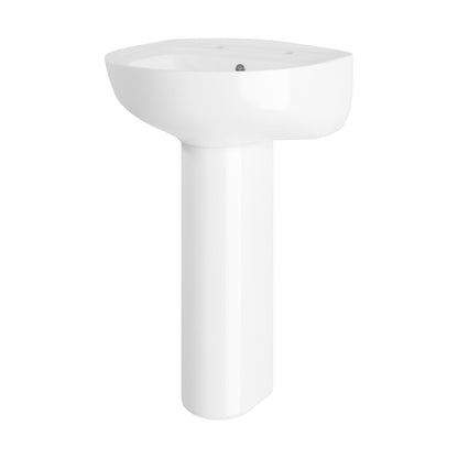 [BB7022T] Sleek Modern White 550mm Round Bathroom 2 Tap Hole Basin & Pedestal - Cutout