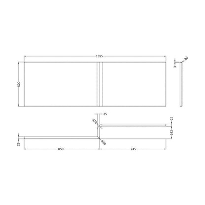 [BB7LP16] 1600mm L Shaped Front Panel - Technical Drawing