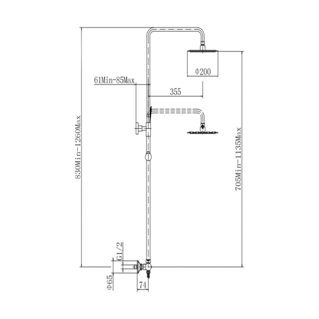 [BB9301BRS] Round Thermostatic Shower Set B/Brass - Technical Drawing