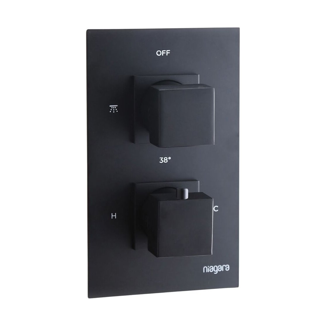 [BB9310BL] Balterley Modern Wall Mounted Concealed Twin Square Thermostatic Shower Valve Durable Brass, 200x120mm - Matt Black Finish - Cutout