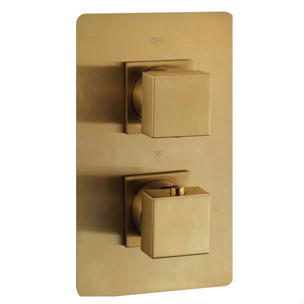 [BB9310BRS] Balterley Modern Concealed Twin Handle Square Thermostatic Shower Valve, 200x120mm - Brushed Brass Finish - Cutout