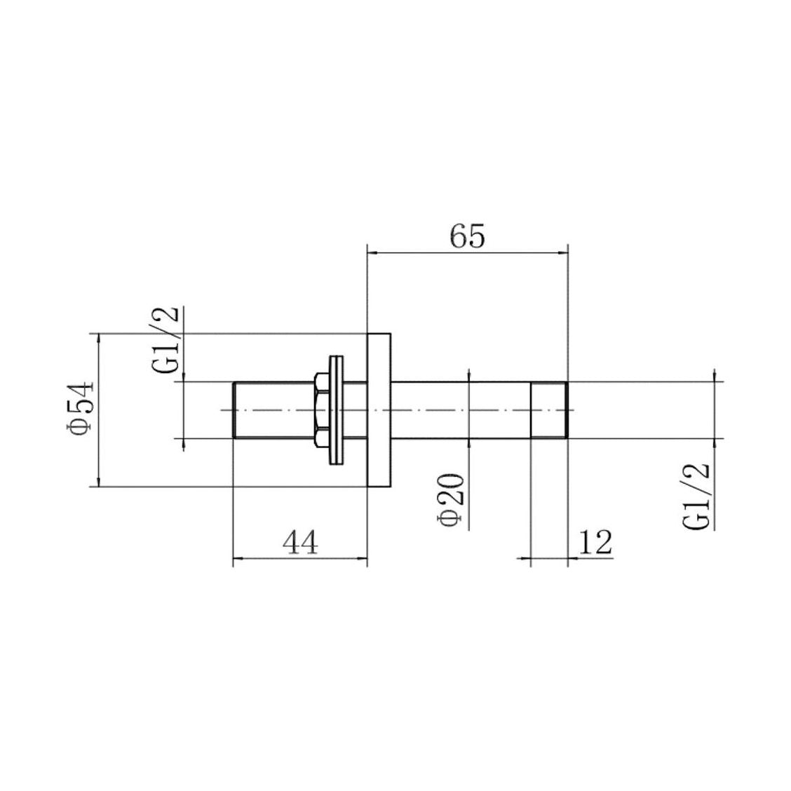[BB9346BL] Balterley Modern Bathroom Round Ceiling Mounted Shower Arm Durable Brass Construction, 65x54mm - Black Finish - Technical Drawing