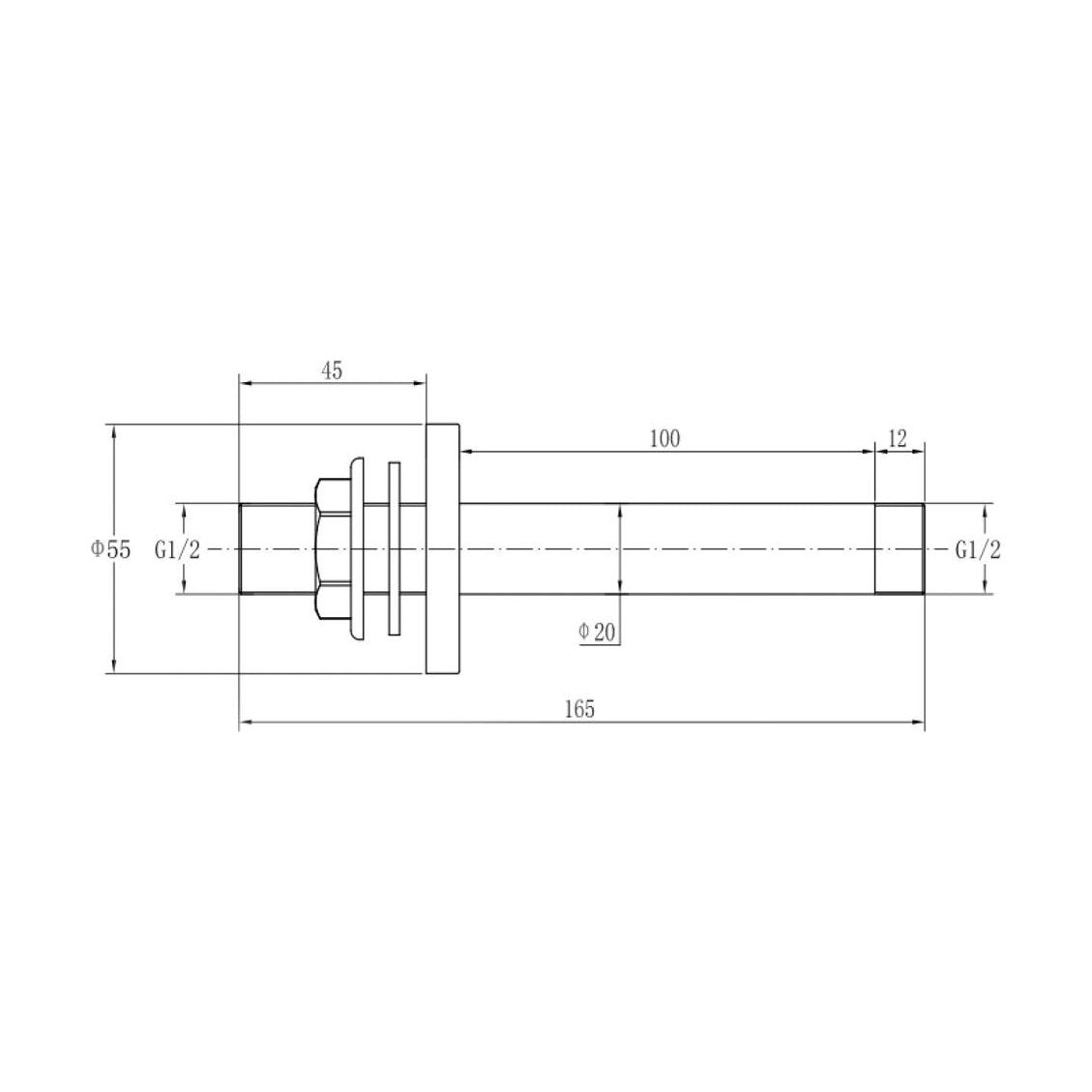 [BB9347BL] Balterley Modern Bathroom Round Ceiling Mounted Shower Arm Durable Brass Construction, 100mm - Matt Black Finish - Technical Drawing