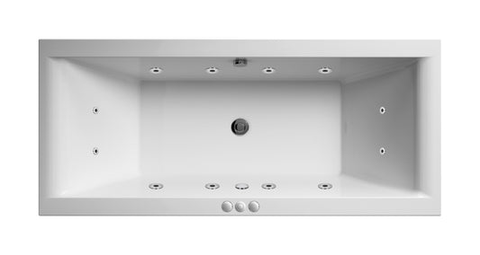 Balterley Modern Square Double Ended Straight Whirlpool Bath with 12 Chrome Jets and Leg Set, 1700 x 700mm