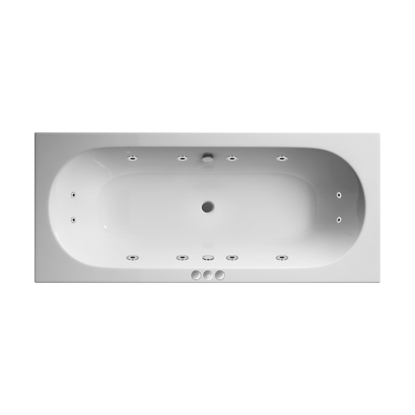 [BBA509-J12] Balterley Modern Round Double Ended Whirlpool Bath with 12 Chrome Jets and Leg Set, 1700 x 700mm - Cutout