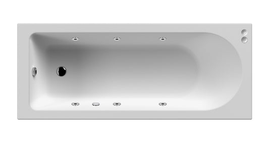 Balterley Modern Round Single Ended Straight Whirlpool Bath with 6 Chrome Jets and Leg Set, 1500 x 700mm