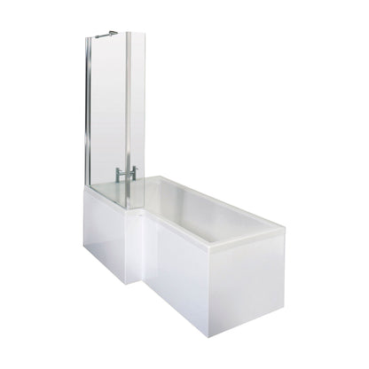 [BBATH05] Balterley 1700 mm Left Hand L Shape Square Shower Bath with Glass Screen & Matching Front Panel Modern White Design - Cutout