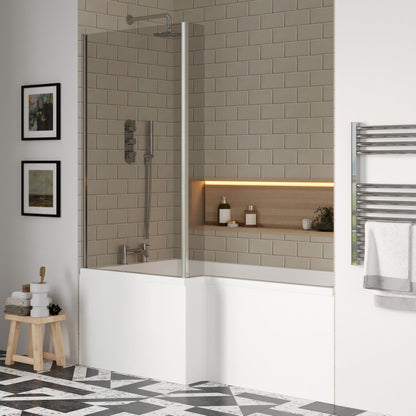 [BBATH05] Balterley 1700 mm Left Hand L Shape Square Shower Bath with Glass Screen & Matching Front Panel Modern White Design - Lifestyle 3