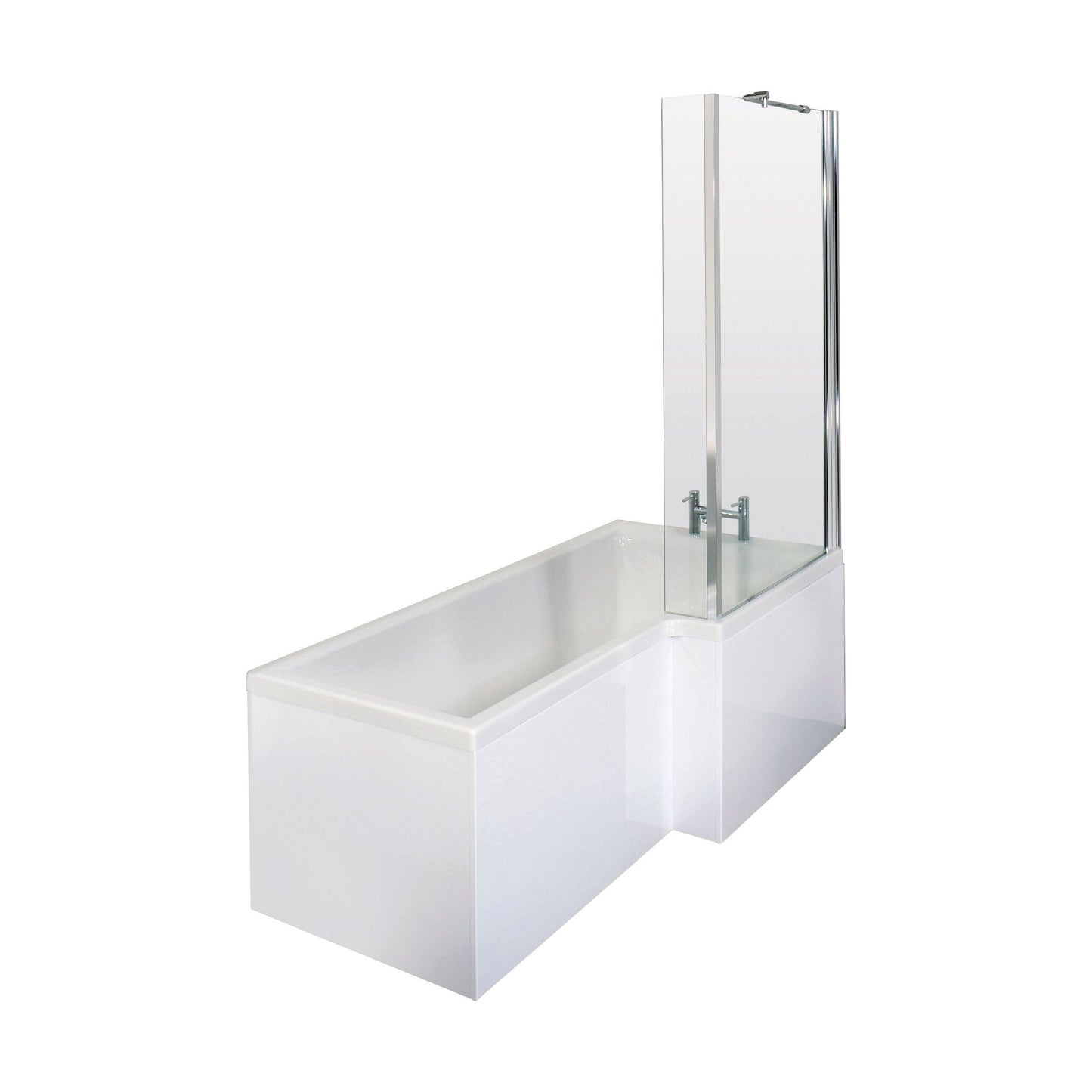 [BBATH06] Balterley 1700 mm Right Hand L Shape Square Shower Bath with Glass Screen & Matching Front Panel Modern White Design - Cutout