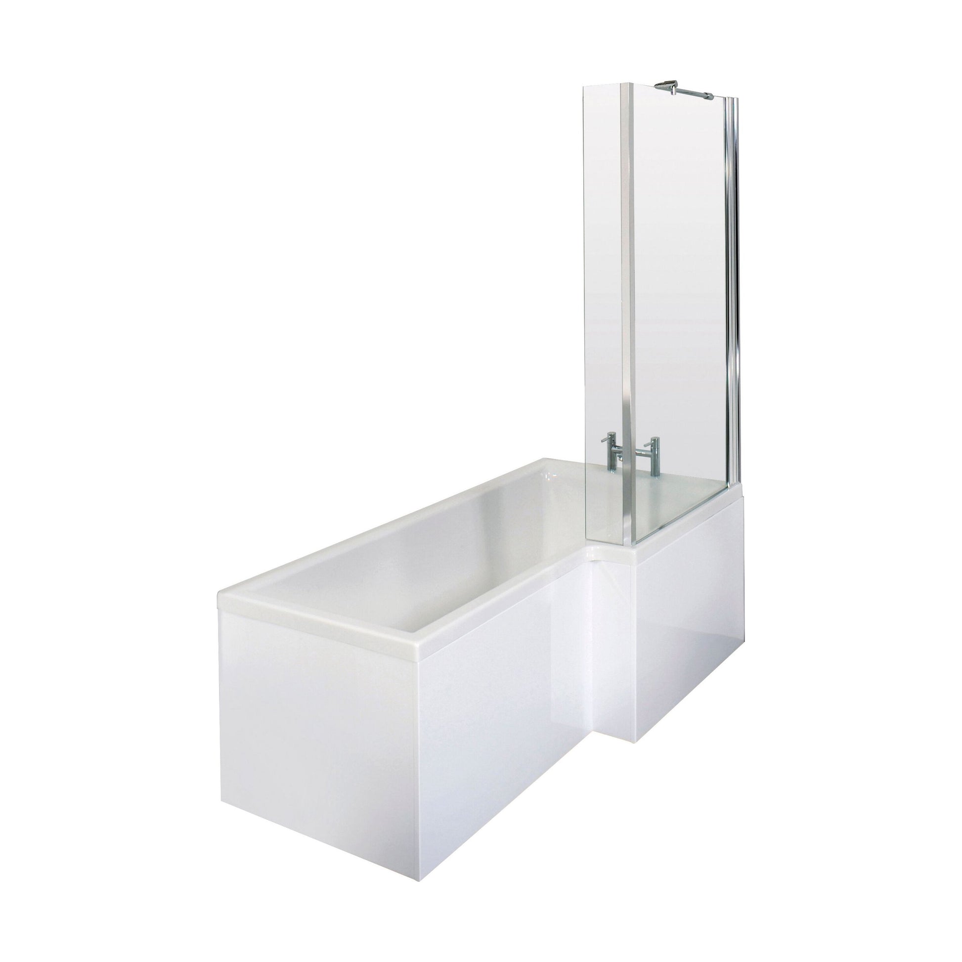[BBATH06] Balterley 1700 mm Right Hand L Shape Square Shower Bath with Glass Screen & Matching Front Panel Modern White Design - Cutout