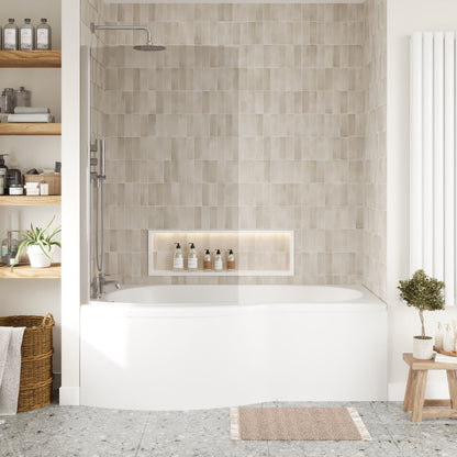 [BBATH07] B Bath Set: B Shaped Shower Bath Tub, Front Panel and Chrome B Bath Screen - Choice of Size - Lifestyle 1
