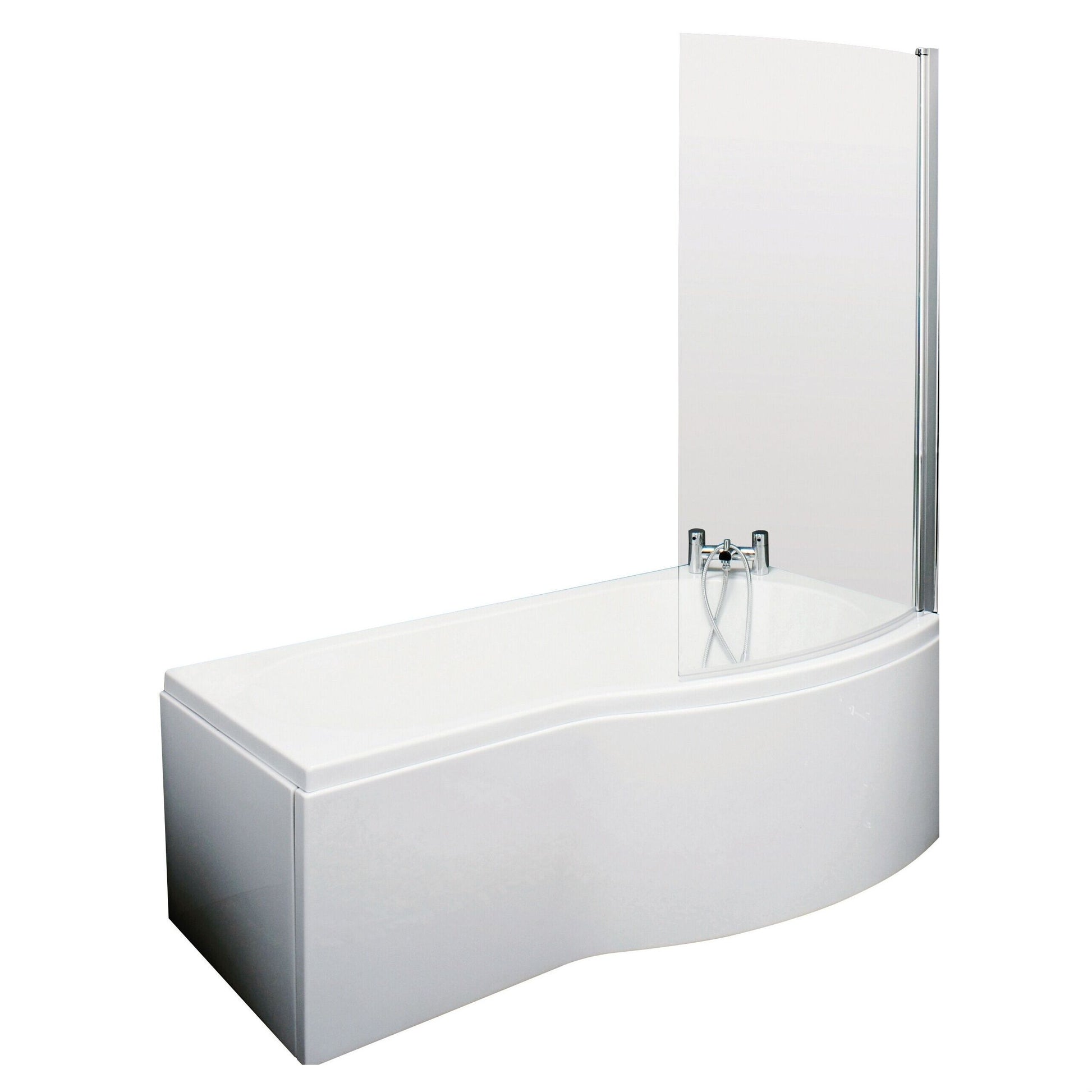 [BBATH08] B Bath Set: B Shaped Shower Bath Tub, Front Panel and Chrome B Bath Screen - Choice of Size - Cutout