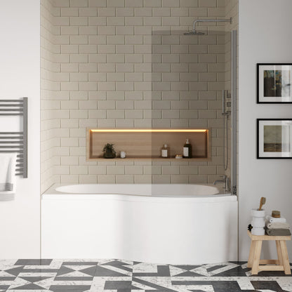 [BBATH23] Balterley 1700 mm Right Hand P Shape Square Shower Bath with Glass Screen & Matching Front Panel Modern White Design - Lifestyle 1