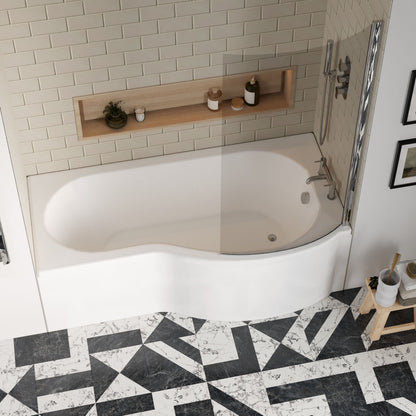[BBATH23] Balterley 1700 mm Right Hand P Shape Square Shower Bath with Glass Screen & Matching Front Panel Modern White Design - Lifestyle 2