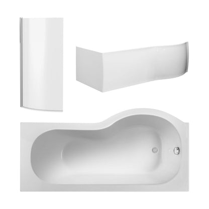 [BBATH24] Balterley 1500 mm Left Hand P Shape Square Shower Bath with Glass Screen & Matching Front Panel Modern White Design - Cutout