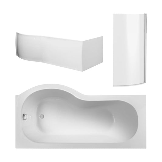 [BBATH25] Balterley 1500 mm Right Hand P Shape Square Shower Bath with Glass Screen & Matching Front Panel Modern White Design - Cutout