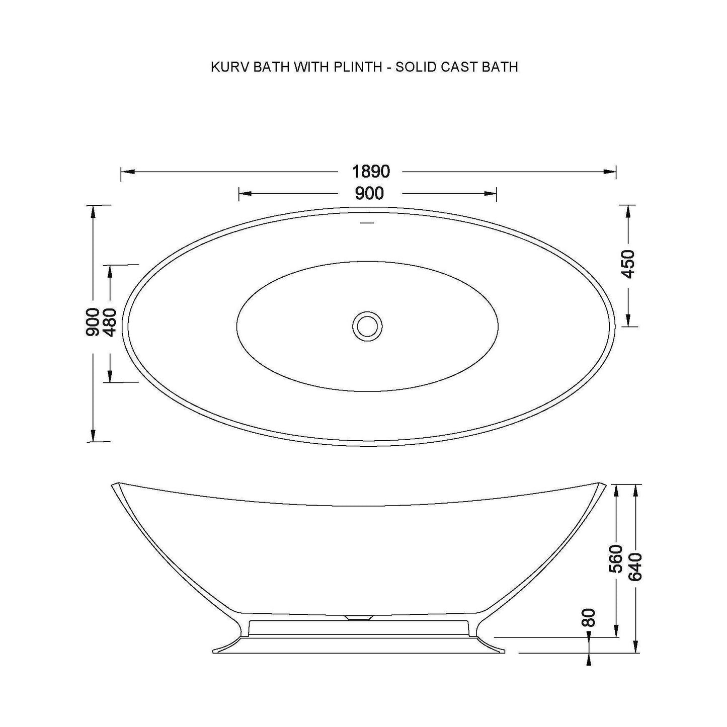 [BBB007] Balterley Plinth for Gradbach Bath - White - Technical Drawing