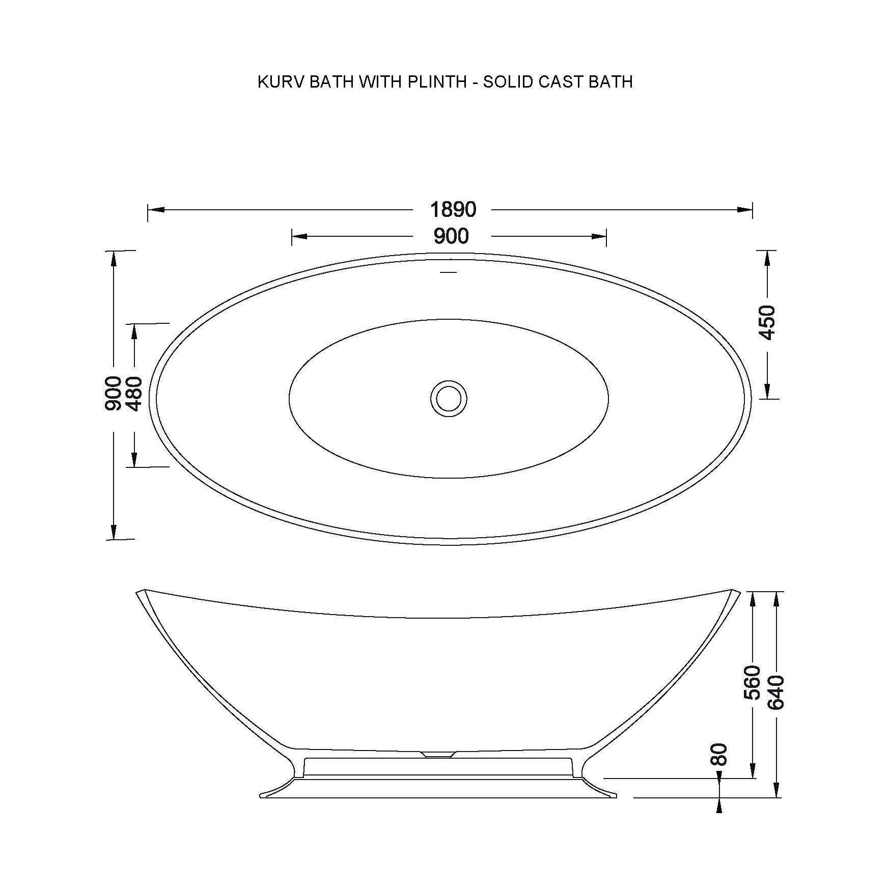 [BBB007] Balterley Plinth for Gradbach Bath - White - Technical Drawing