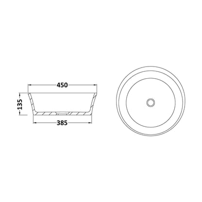 [BBB120] Balterley Doveridge Countertop Round Basin, 450 x 450mm - Polished White - Technical Drawing