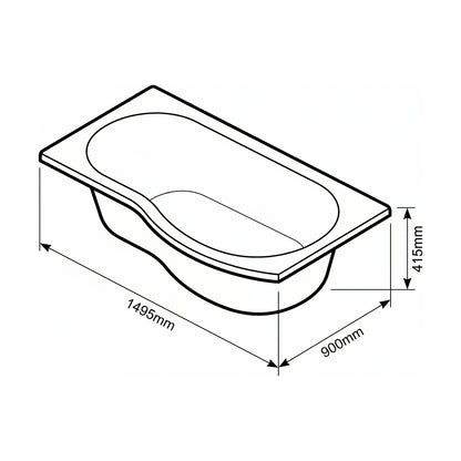 [BBB15PR] Modern B Shaped Right Hand Shower & Side Panel, 1495 x 900 x 415mm - Technical Drawing