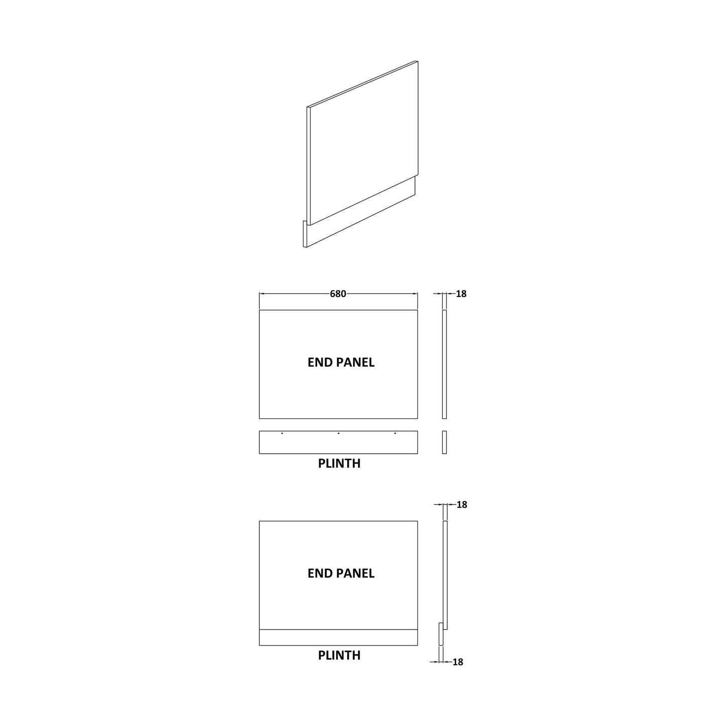 [BBBPG0700] 700mm End Bath Panel  Matt Grey - Technical Drawing