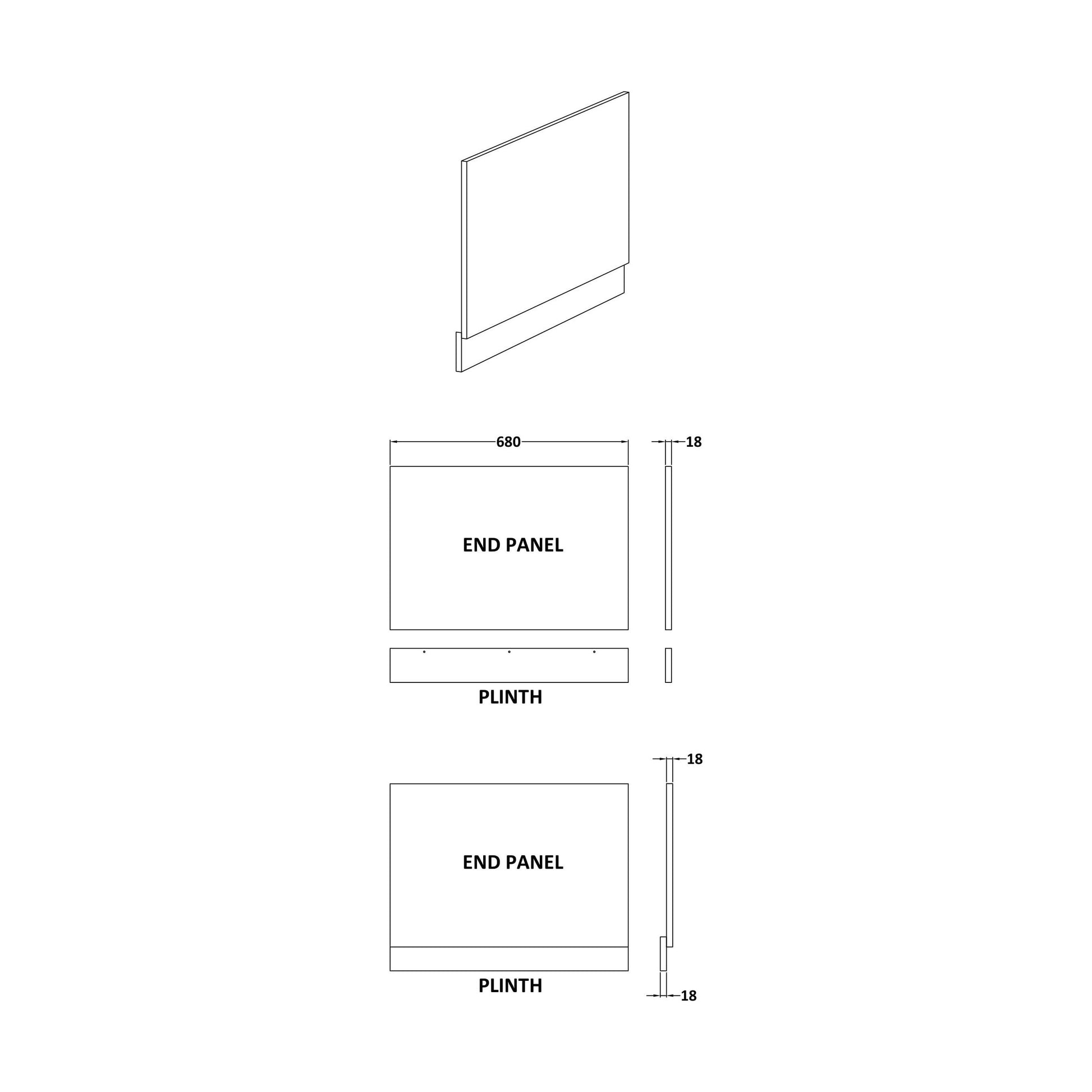 [BBBPG0700] 700mm End Bath Panel  Matt Grey - Technical Drawing
