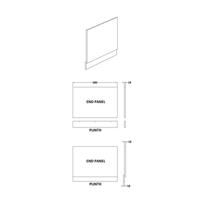 [BBBPG0700] 700mm End Bath Panel  Matt Grey - Technical Drawing