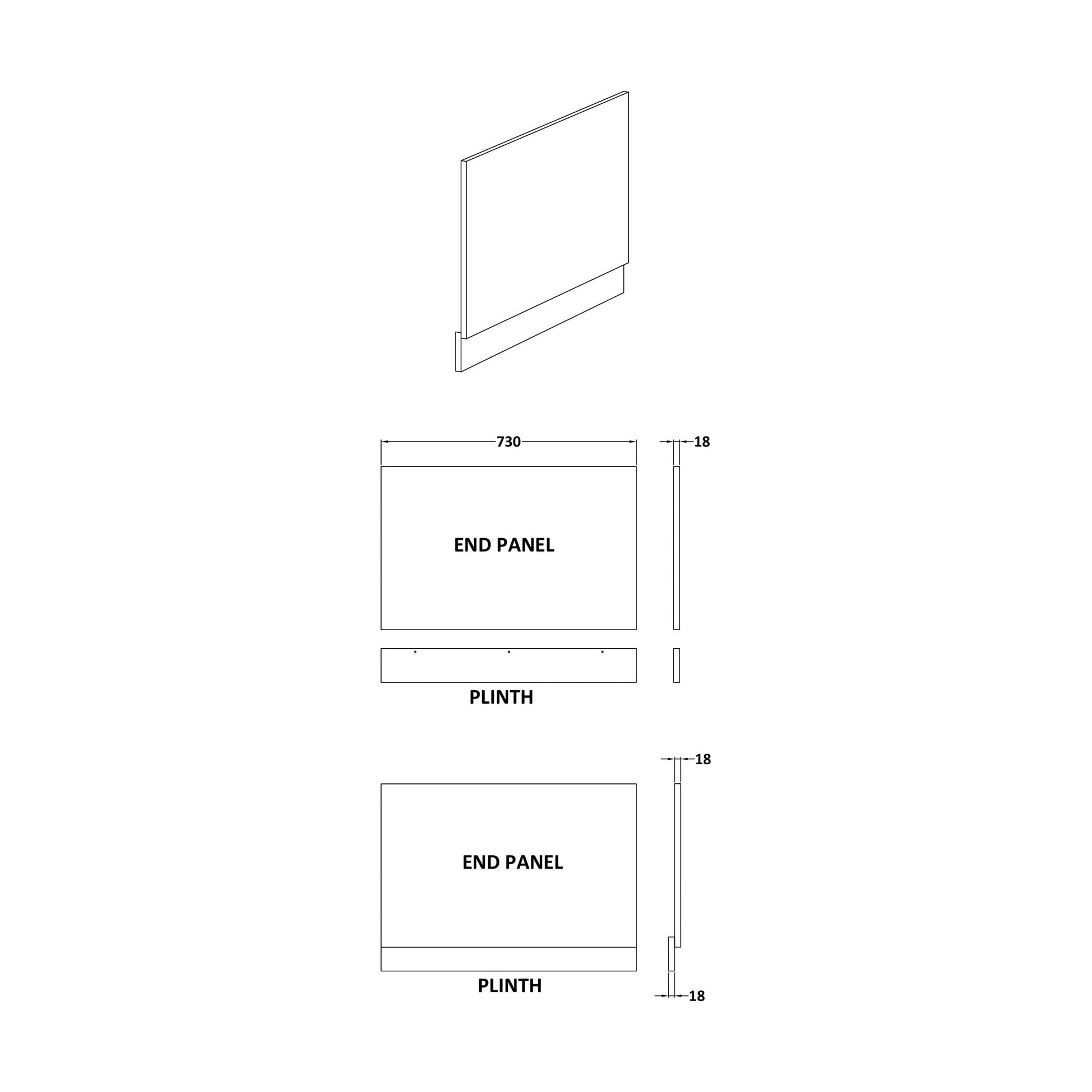 [BBBPG0750] 750mm End Bath Panel  Matt Grey - Technical Drawing