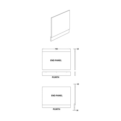 [BBBPG0800] 800mm End Bath Panel  Matt Grey - Technical Drawing