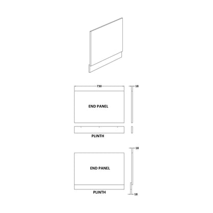[BBBPM0750] 750mm End Bath Panel  WhGL - Technical Drawing