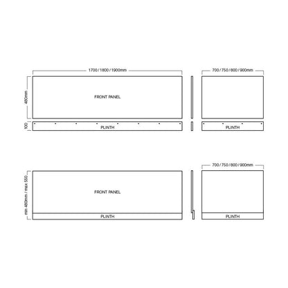 [BBBPM1500] 1500mm Front Bath Panel WhGL - Technical Drawing