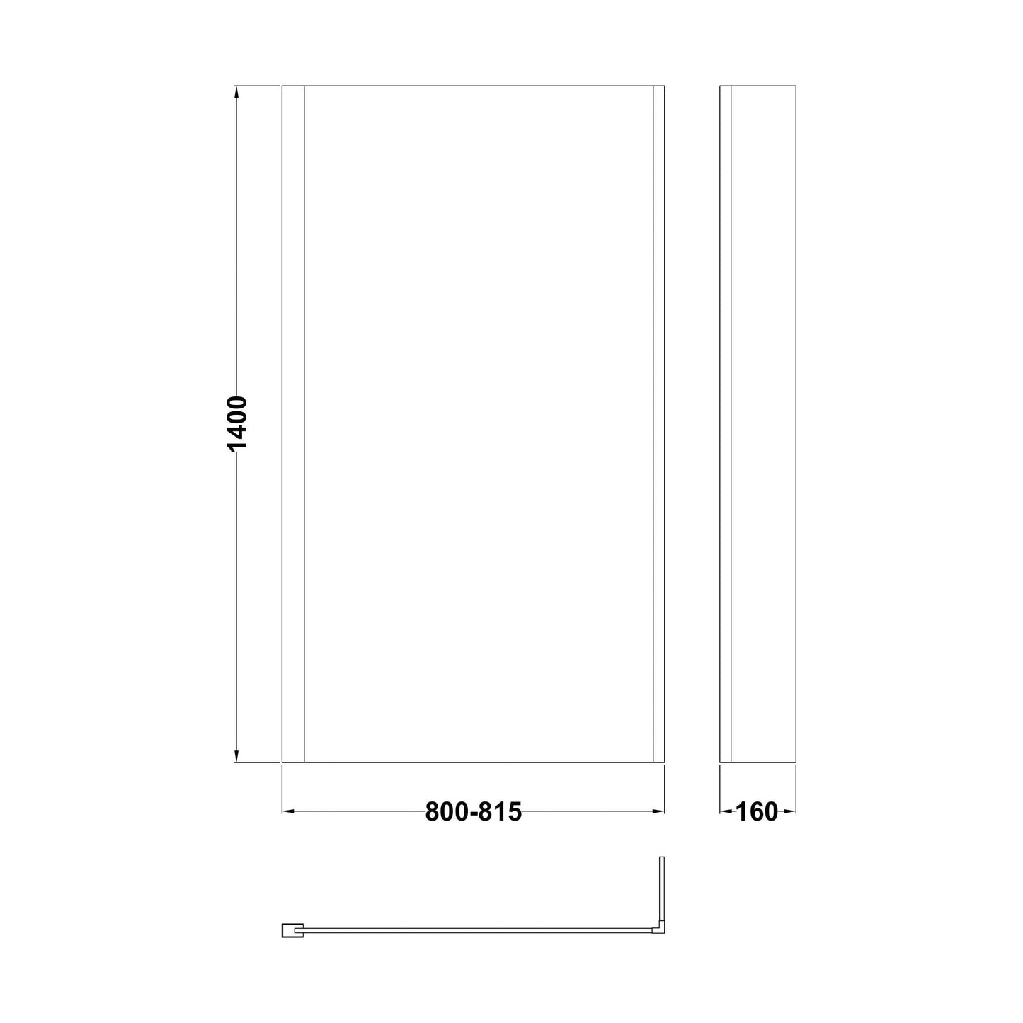 [BBBSBS2] Contemporary 6mm Toughened Safety Glass Reversible L-Shaped Bath Screen Fixed - Technical Drawing