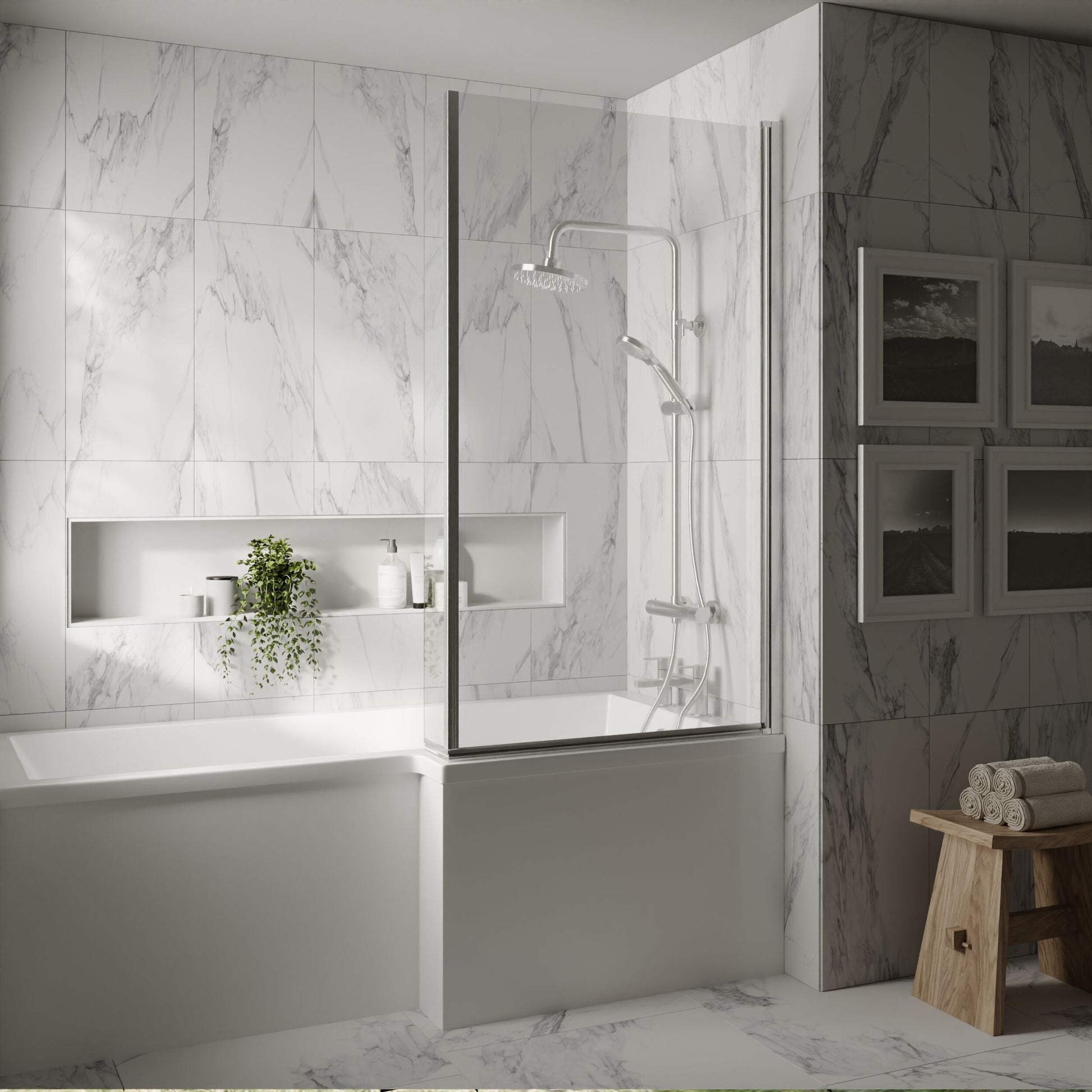 [BBBSBS2] Contemporary 6mm Toughened Safety Glass Reversible L-Shaped Bath Screen Fixed - Lifestyle 1