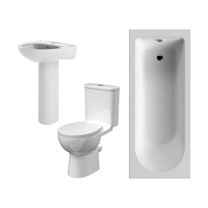 [BBBZ001] 1700mm Bathroom Suite with Round Single Ended Bath Tub, Front Panel, 1 Tap Hole Basin and Pedestal - Toilet and Seat, Gloss White - Cutout