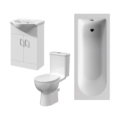 [BBBZ003] 1700mm Bathroom Suite with Round Single Ended Bath Tub, Front Panel, 550mm Vanity Basin Unit and Toilet and Seat - Gloss White - Cutout