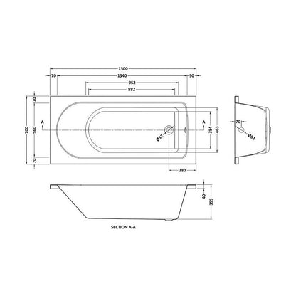 [BBCAS152] 2 STD SINGLE ENDED BATH 1500*700*360 - Technical Drawing
